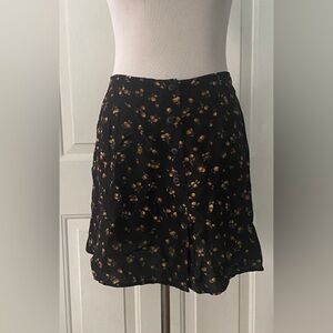 90s Express Black Button Front Mini Skirt with Yellow and Cream Floral 9